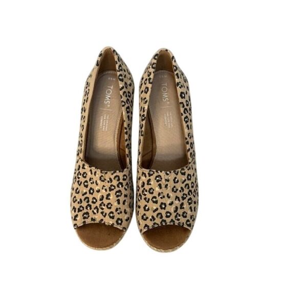 Tom's Women's Peep Toe Wedge Cheetah Leopard Canvas Espadrilles 9.5 - Picture 5 of 7
